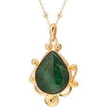 Gümüşcüm Jade Yeşim Taşlı Otantik Altın Kaplama Gümüş Kadın Kolye