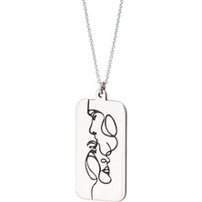 Gümüşcüm Kadın ve Erkek Yüzü Çift Gümüş Kolyesi