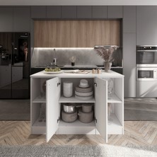 T Designo Reina Mutfak Adası Alt Modül 140 Cm Beyaz -Atlantikçam Tezgah Dahil