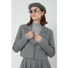 Crop Blazer Ceket Duman