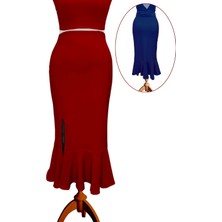 Due Stelle Reversible Reversible Likralı Tango Eteği – Çift Taraflı Esnek Dans Eteği Kırmızı - Mavi