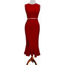 Due Stelle Reversible Reversible Likralı Tango Eteği – Çift Taraflı Esnek Dans Eteği Kırmızı - Mavi
