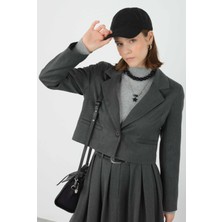 Crop Blazer Ceket Antrasit