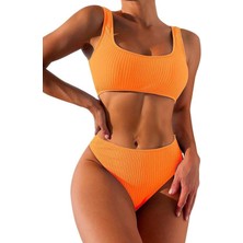 Dokulu Kumaş Çift Askılı Bikini Takım