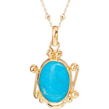 Gümüşcüm Turkuaz Taşlı Otantik Altın Kaplama Gümüş Kadın Kolye
