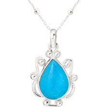 Gümüşcüm Turkuaz Taşlı Otantik Gümüş Kadın Kolye