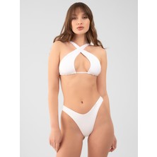 PINKYSWIM Çapraz Beyaz Bikini Üstü