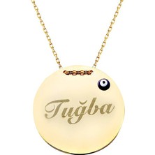 Gümüşcüm Yuvarlak Isim Yazılı Plaka Altın Kaplama Gümüş Kolye