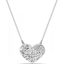 Gümüşcüm Kalpli Kelime-I Tevhid Yazılı Gümüş Kolye