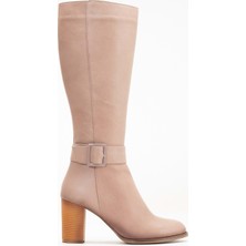 Analin Shoes Kadın  Deri Toka Detaylı Topuklu Çizme - Taş