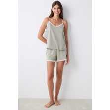 Pamuklu Hannah Haki Şort Pijama Takımı