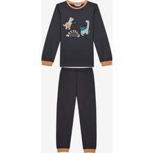 Pamuklu Erkek Çocuk Dino Boo Antik Yeşil Pijama Takımı