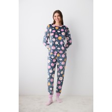Cute Pumpkins Fuzzy Antrasit Pantolon Pijama Takımı