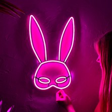 Tol Camp Rabbit Mask Neon Duvar Dekorasyonu - Modern Şık Metal Üzerine Neon Lamba Dekoru, Pembe | 28 cm x 43 cm