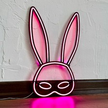 Tol Camp Rabbit Mask Neon Duvar Dekorasyonu - Modern Şık Metal Üzerine Neon Lamba Dekoru, Pembe | 28 cm x 43 cm