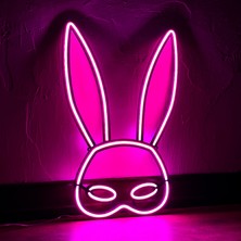 Tol Camp Rabbit Mask Neon Duvar Dekorasyonu - Modern Şık Metal Üzerine Neon Lamba Dekoru, Pembe | 28 cm x 43 cm