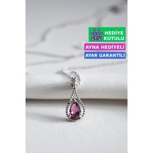 Jewelmim Ametist Mor Renkli Taşlı 18 Ayar Beyaz Altın Kaplama Mor Gümüş Damla Kolye 925 Ayar Gümüş Kadın Kolye | Bayan Zirkon Mor Taşlı Su Damlası Altın Kaplama Damla Kadın Gümüş Kolye