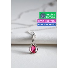 Jewelmim Yakut Kırmızı Renkli Taşlı 18 Ayar Beyaz Altın Kaplama Gümüş Kırmızı Damla Kolye 925 Ayar Gümüş Kadın Kolye | Bayan Zirkon Kırmızı Taşlı Su Damlası Altın Kaplama Damla Taş Kadın Gümüş Kolye