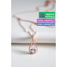 Jewelmim Damla Taşlı Kolye 18 Ayar Rose Altın Kaplama Gümüş Damla Kolye 925 Ayar Gümüş Kadın Kolye | Bayan Beyaz Zirkon Damla Taşlı Su Damlası Kolye Altın Kaplama Damla Rose Gold Kadın Gümüş Kolye