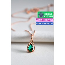 Jewelmim Zümrüt Yeşil Renkli Taşlı 18 Ayar Rose Altın Kaplama Gümüş Yeşil Damla Kolye 925 Ayar Gümüş Kadın Kolye | Bayan Zirkon Yeşil Taşlı Su Damlası Altın Kaplama Damla Taş Kadın Gümüş Kolye