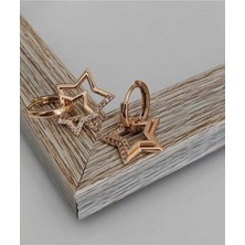 Su Perisi Takı Bijuteri Su Perisi Takı Gold Zirkon Taşlı İkili Yıldız Küpe Kadınlar İçin Şık Tasarım