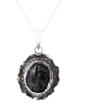 Gümüşcüm Cam Baskı Antik Bayan Gümüş Kolye