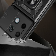 ZORE Xiaomi Redmi Note 13 Pro 5g Kılıf Magnetik Standlı Kamera Korumalı Zore Sürgülü Vega Kapak-Siyah