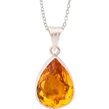 Gümüşcüm Sarı Topaz Taşlı Bayan Gümüş Damla Kolye