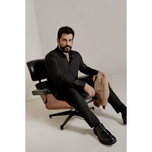 Altınyıldız Classics Erkek Siyah Düğmeli Yaka Kolay Ütülenebilir Pamuklu Slim Fit Dar Kesim Oxford Gömlek