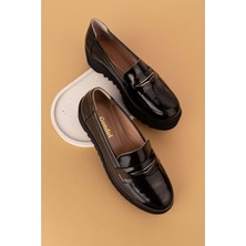 Gondol  Deri Dolgu Topuklu Şık Ayakkabı AST.8401 - Siyah Rugan - 40