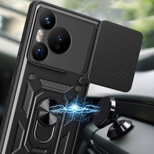 FUJİMAX Huawei Pura 70 Pro 5g Kılıf Sürgülü Kamera Korumalı Yüzüklü Zırhlı Telefon Kılıfı