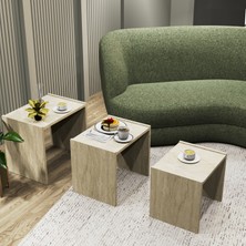 Cool Home Vera 3'lü Zigon Sehpa Servis Sehpası Traverten