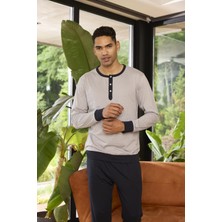 Kly Erkek Uzun Kol Midi Yaka Gri Pijama Takımı C8T6N2O9