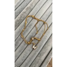 Su Perisi Takı Bijuteri Su Perisi Takı Çelik Gold Sedefli Kalp Detaylı Halhal Şık Aksesuar Kadın Kullanımı İçin