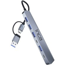 Inca IUTP-7T USB/Type-C Hub X5 USB 3.0 + 2 Type-C  Aluminyum Kasa