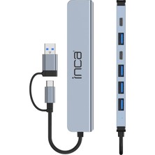 Inca IUTP-7T USB/Type-C Hub X5 USB 3.0 + 2 Type-C  Aluminyum Kasa