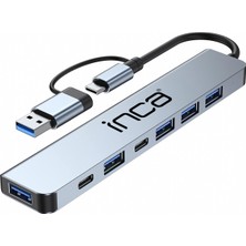 Inca IUTP-7T USB/Type-C Hub X5 USB 3.0 + 2 Type-C  Aluminyum Kasa