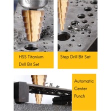 Sagrado 3 Adet Hss Titanyum Kademeli Matkap Ucu Seti ve 1 Adet Otomatik Punta Punch (Yurt Dışından)