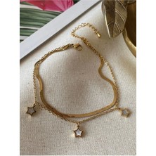 Su Perisi Takı Bijuteri Çelik Gold Italyan Zincir ve Sedefli Yıldız Detaylı Halhal