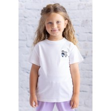 Kız Çocuk Nakış Detaylı Kısa Kollu T-Shirt - Ekru