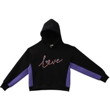 Genç Kız Çocuk Nakış Detaylı Sweatshirt - Siyah