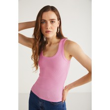 Ethiquet Lıllesol Kadın Fitilli Görünümlü Kalın Askılı Basic Koyu Pembe Atlet
