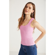 Ethiquet Lıllesol Kadın Fitilli Görünümlü Kalın Askılı Basic Koyu Pembe Atlet