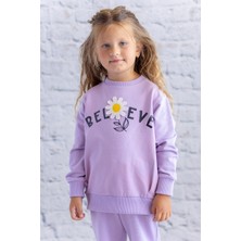 Kız Çocuk Çiçek Aksesuarlı Sweatshirt - Lila