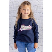 Kız Çocuk Sim Baskılı Basic Sweatshirt - Lacivert