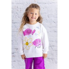 Kız Çocuk Baskılı Sweatshirt - Ekru