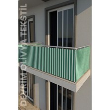 Shy Tekstil Yeşil-Beyaz Dört Tarafı Bağcıklı Balkon Demiri Perdesi - Her Ölçüde En x Boy Seçenekli