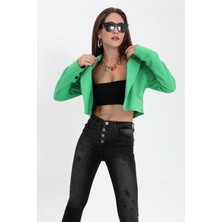 Çift Peto Cepli Kısa Crop Blazer Ceket - Yeşil