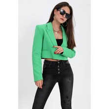 Çift Peto Cepli Kısa Crop Blazer Ceket - Yeşil