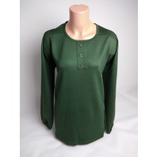 Yaşar Triko Kadın Yeşil Bisiklet Yaka Patlı Üç Düğmeli Uzun Kollu Lastikli Yırtmaçlı Iki Iplik Bluz